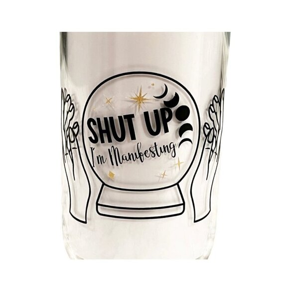 TAROT manifesting drinking glass bamboo lid glass straw "shut up I'm manifesting - Picture 3 of 5